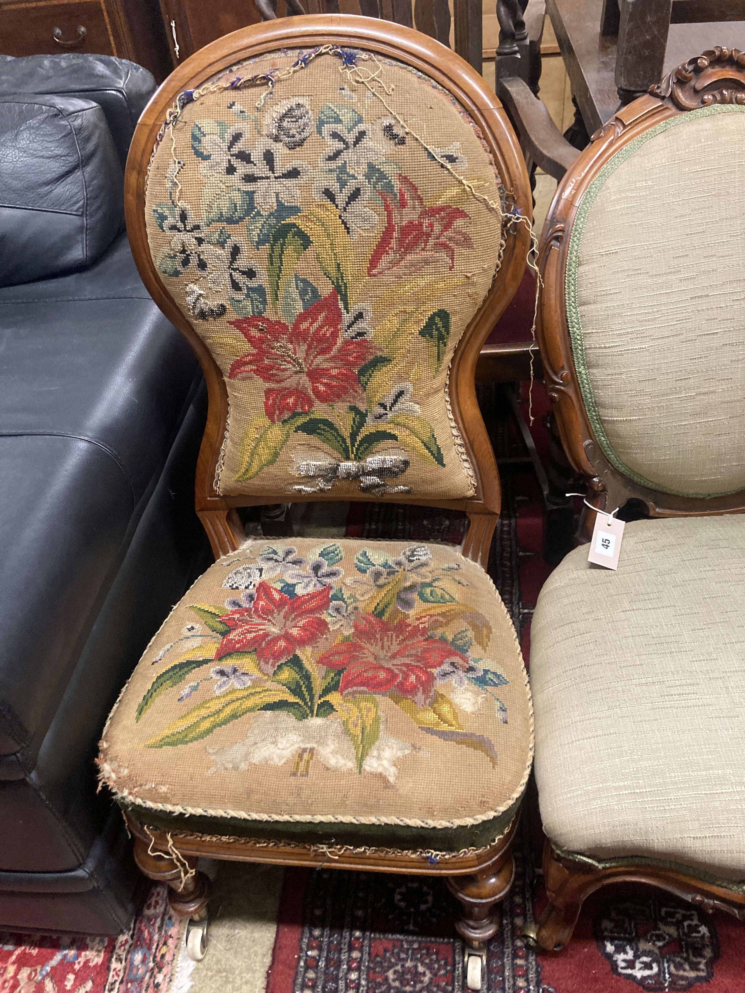 Two Victorian upholstered spoonback nursing chairs